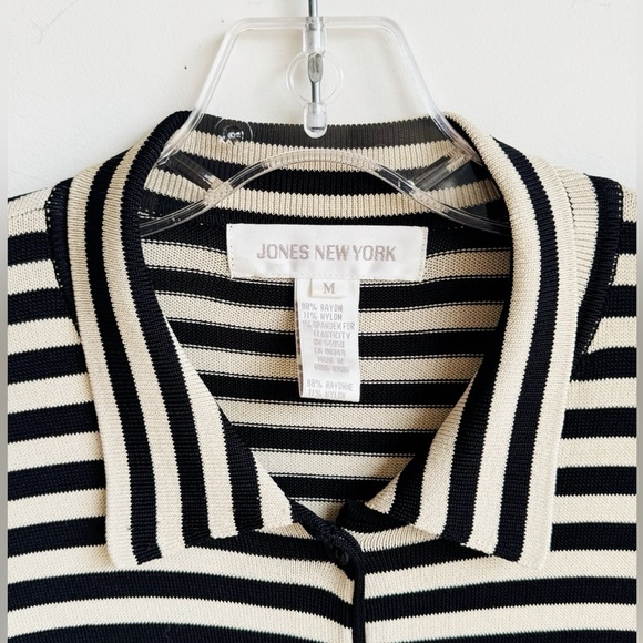 VINTAGE JONES NEW YORK Drapey Black and Tan Striped Cardigan Medium - Picture 5 of 5